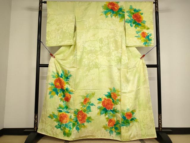 平和屋着物■訪問着 手描き 刺繍 草花文 正絹 逸品 AABH2684ja