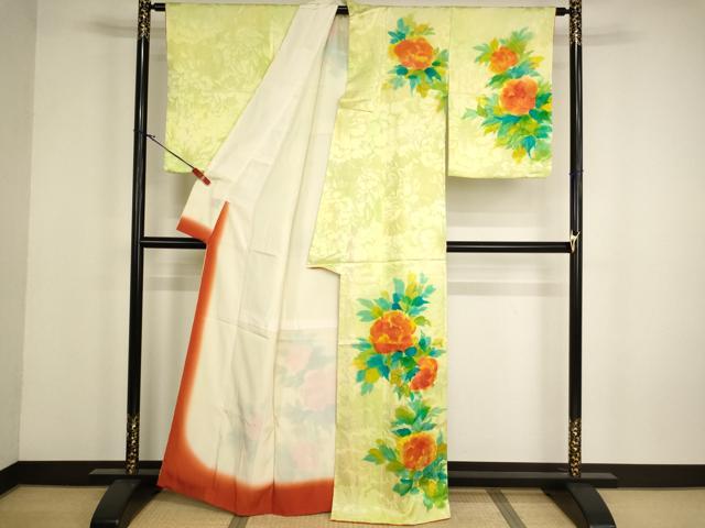 平和屋着物■訪問着 手描き 刺繍 草花文 正絹 逸品 AABH2684ja