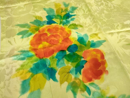 平和屋着物■訪問着 手描き 刺繍 草花文 正絹 逸品 AABH2684ja