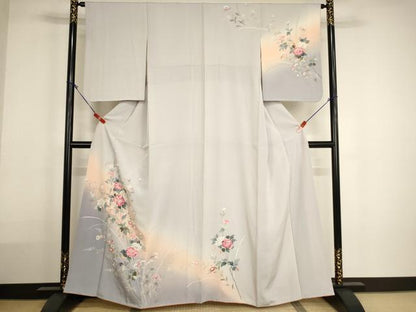 平和屋着物■訪問着　友禅　草花文　牡丹　暈し染め　正絹　逸品　AABH2693ja
