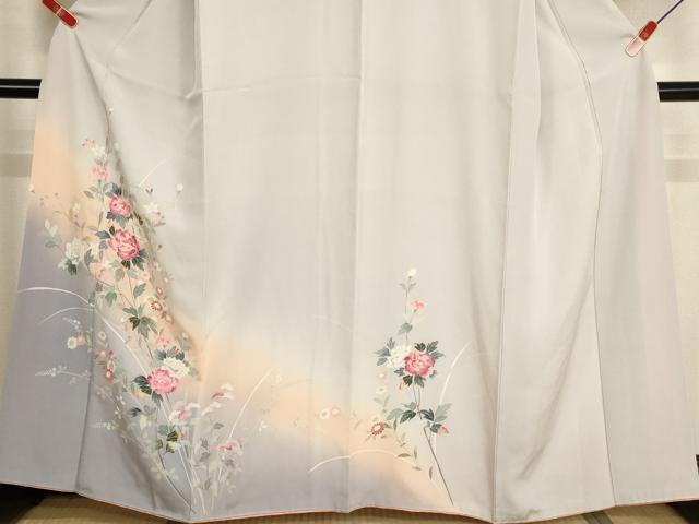 平和屋着物■訪問着　友禅　草花文　牡丹　暈し染め　正絹　逸品　AABH2693ja
