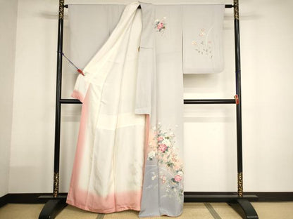 平和屋着物■訪問着　友禅　草花文　牡丹　暈し染め　正絹　逸品　AABH2693ja