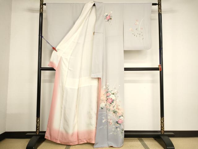 平和屋着物■訪問着　友禅　草花文　牡丹　暈し染め　正絹　逸品　AABH2693ja