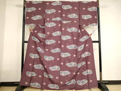 平和屋着物■小紋　雲取り花文　洗える着物　AABH2701ja