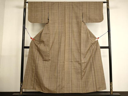 平和屋着物■上質な紬 格子 正絹 逸品 AABH2708ja