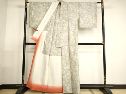 平和屋着物■お召　草木文　胴抜き仕立て　正絹　逸品　AABH2710ja