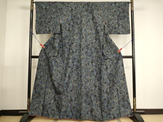 平和屋着物■上質な紬　草木文　正絹　逸品　AABH2713ja