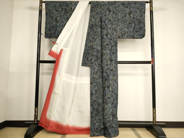 平和屋着物■上質な紬　草木文　正絹　逸品　AABH2713ja