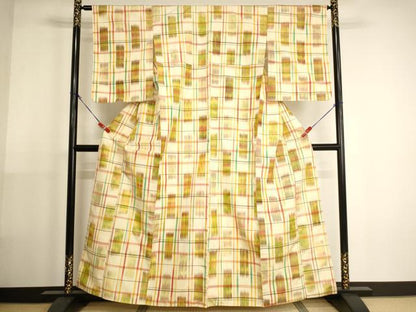 平和屋着物■上質な紬　格子　正絹　逸品　未使用　AABH2714ja