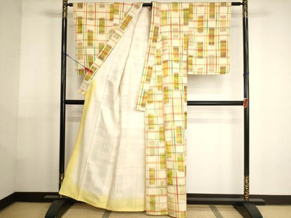 平和屋着物■上質な紬　格子　正絹　逸品　未使用　AABH2714ja