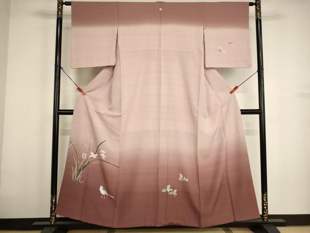 平和屋着物●十日町　加賀草木友禅の第一人者　田村哲彦　訪問着　花鳥文　暈し染め　正絹　逸品　AABH2737ja