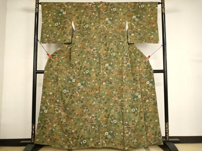 平和屋着物■上質な小紋 尾長鳥花文 鬼しぼ縮緬 やまと誂製 正絹 逸品 AABH2756ja
