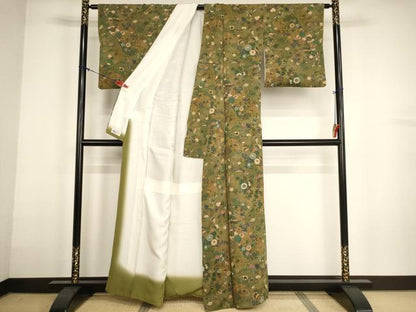平和屋着物■上質な小紋 尾長鳥花文 鬼しぼ縮緬 やまと誂製 正絹 逸品 AABH2756ja