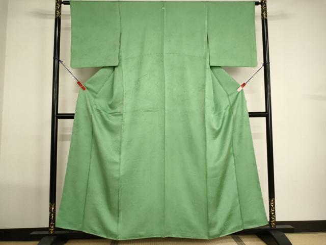 平和屋着物■上質な色無地 草木地紋 浅緑色 正絹 逸品 AABH2757ja