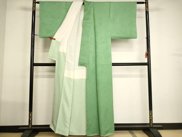 平和屋着物■上質な色無地 草木地紋 浅緑色 正絹 逸品 AABH2757ja
