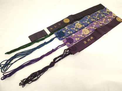 平和屋本店▼輪袈裟4点セット　橘　下り藤　菊　箱付き　未使用品あり　法衣　寺院　仏具　仏教　僧侶　神職　装束　AABH2777ja
