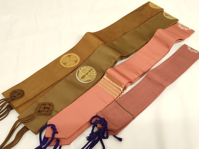 平和屋本店▼輪袈裟4点セット　月影杏葉　三つ葉葵　花丸文　法衣　寺院　仏具　仏教　僧侶　神職　装束　AABH2781ja