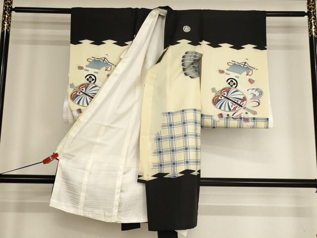 平和屋着物[]お宮参り　男の子　祝着　産着　初着　のしめ　駒刺繍　鷹　武具　銀彩　逸品　AABH2794ja
