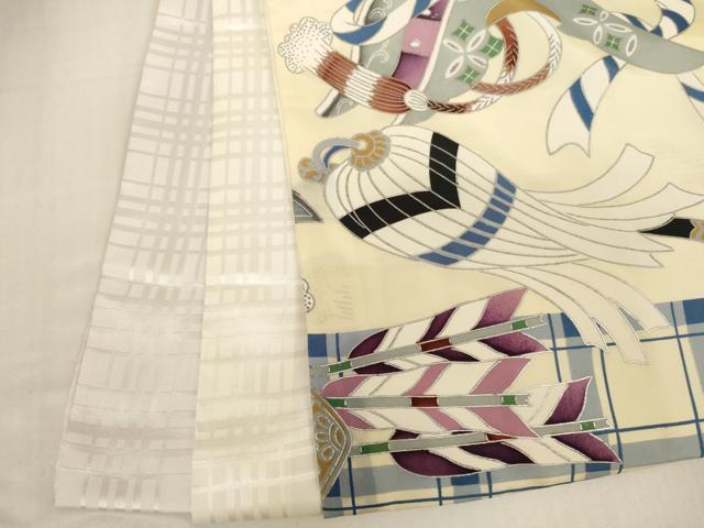 平和屋着物[]お宮参り　男の子　祝着　産着　初着　のしめ　駒刺繍　鷹　武具　銀彩　逸品　AABH2794ja