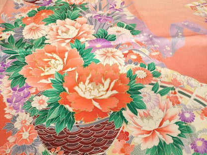 平和屋着物[]七五三　女の子　３歳　祝着　三つ身　駒刺繍　花籠文　暈し染め　正絹　逸品　AABH2795ja