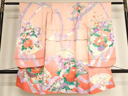 平和屋着物[]七五三　女の子　３歳　祝着　三つ身　駒刺繍　花籠文　暈し染め　正絹　逸品　AABH2795ja