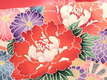 平和屋着物[]七五三　女の子　３歳　祝着　一つ身　花車文　暈し染め　金銀彩　正絹　逸品　AABH2797ja