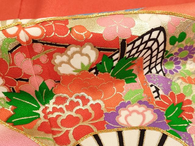 平和屋着物[]七五三 女の子 7歳 祝着 四つ身 駒刺繍 牡丹花文 金彩