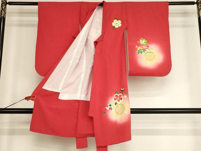 平和屋着物[]七五三　女の子　３歳　祝着　一つ身　駒刺繍　花鼓文　暈し染め　正絹　逸品　AABH2800ja