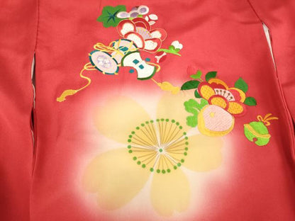 平和屋着物[]七五三　女の子　３歳　祝着　一つ身　駒刺繍　花鼓文　暈し染め　正絹　逸品　AABH2800ja