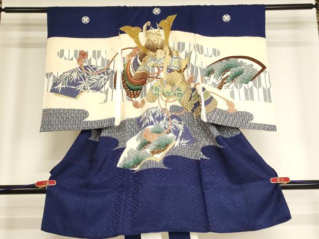 平和屋着物[]お宮参り　男の子　祝着　産着　初着　のしめ　駒刺繍　兜　地紙草木文　金彩　逸品　AABH2801ja