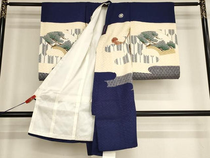 平和屋着物[]お宮参り　男の子　祝着　産着　初着　のしめ　駒刺繍　兜　地紙草木文　金彩　逸品　AABH2801ja