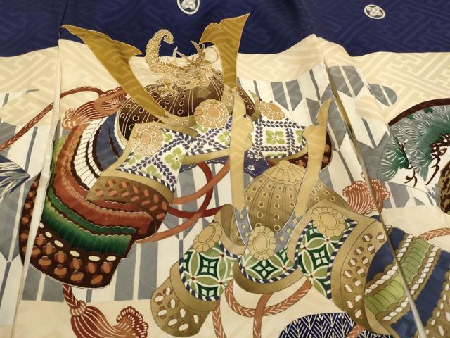平和屋着物[]お宮参り　男の子　祝着　産着　初着　のしめ　駒刺繍　兜　地紙草木文　金彩　逸品　AABH2801ja