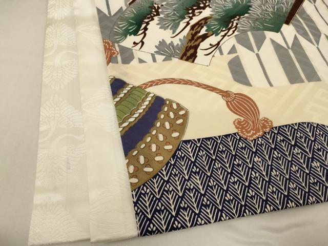 平和屋着物[]お宮参り　男の子　祝着　産着　初着　のしめ　駒刺繍　兜　地紙草木文　金彩　逸品　AABH2801ja