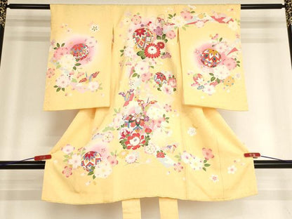 平和屋着物[]お宮参り　女の子　祝着　産着　初着　のしめ　駒刺繍　手毬花文　暈し染め　正絹　逸品　AABH2802ja