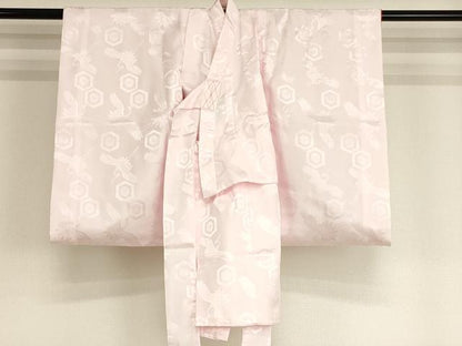 平和屋着物[]子供　女の子　長襦袢　袷　飛鶴亀甲花地紋　薄桜色　洗える着物　AABH2803ja