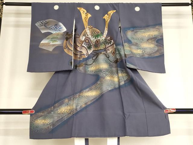 平和屋着物[]お宮参り　男の子　祝着　産着　初着　のしめ　流水兜文　暈し染め　金彩　逸品　AABH2805ja