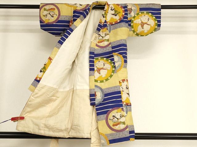 平和屋着物[]アンティーク　大正ロマン　七五三　男の子　3歳　祝着　一つ身　童子　正絹　逸品　AABH2808ja