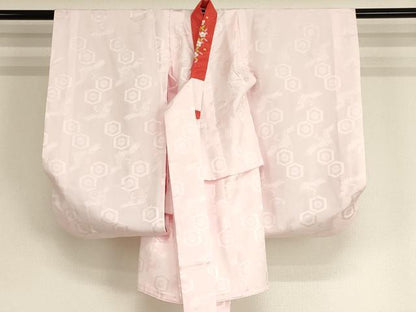 平和屋着物[]七五三　女の子　３歳　祝着　三つ身　長襦袢セット　刺繍　雪輪桜手毬文　金糸　逸品　AABH2809ja