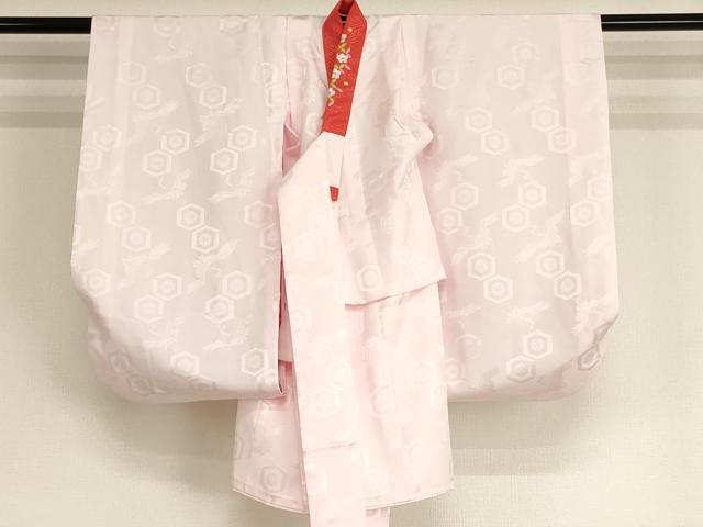 平和屋着物[]七五三　女の子　３歳　祝着　三つ身　長襦袢セット　刺繍　雪輪桜手毬文　金糸　逸品　AABH2809ja
