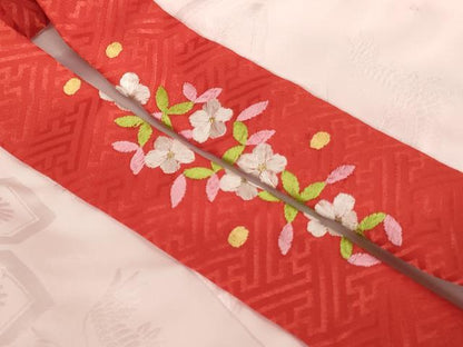 平和屋着物[]七五三　女の子　３歳　祝着　三つ身　長襦袢セット　刺繍　雪輪桜手毬文　金糸　逸品　AABH2809ja