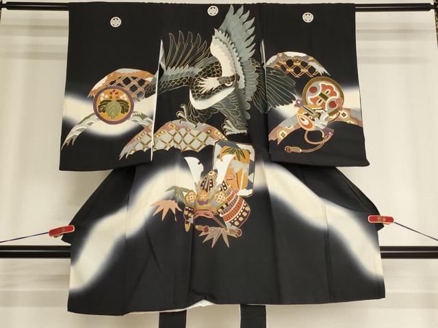 平和屋着物[]お宮参り　男の子　祝着　産着　初着　のしめ　鷹　兜　暈し染め　金彩　逸品　AABH2812ja