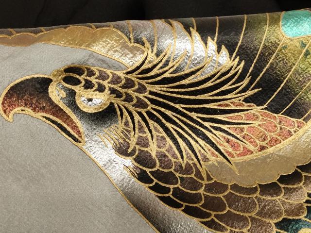 平和屋着物[]お宮参り　男の子　祝着　産着　初着　のしめ　鷹　風景松文　暈し染め　金銀彩　逸品　AABH2813ja