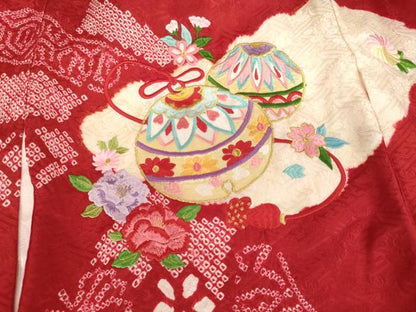 平和屋着物[]お宮参り　女の子　祝着　産着　初着　のしめ　絞り　刺繍　鈴花文　金糸　逸品　AABH2814ja