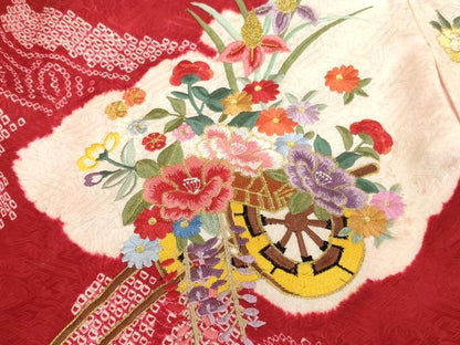 平和屋着物[]お宮参り　女の子　祝着　産着　初着　のしめ　絞り　刺繍　花車文　金糸　逸品　AABH2815ja