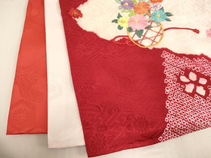 平和屋着物[]お宮参り　女の子　祝着　産着　初着　のしめ　絞り　刺繍　花車文　金糸　逸品　AABH2815ja