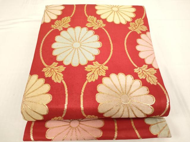平和屋着物[]子供　丸帯　立涌菊文　金糸　正絹　逸品　AABH2816ja