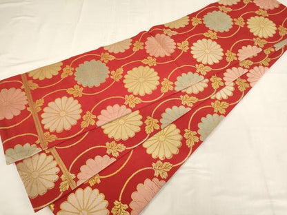 平和屋着物[]子供　丸帯　立涌菊文　金糸　正絹　逸品　AABH2816ja