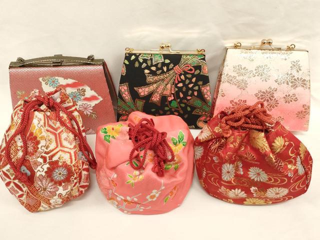 平和屋着物[]七五三　女の子　和装小物　バッグまとめて6点　がま口　巾着　草花文　金銀糸　AABH2829ja