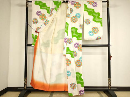 平和屋着物∵女の子　十三参り　子供　祝着　絞り　花丸文　金彩　正絹　逸品　AABH2848ja