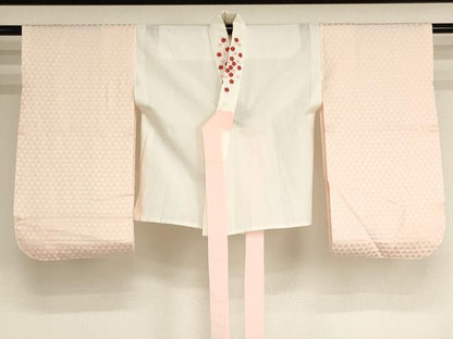 平和屋着物[]子供　女の子　半襦袢　無双仕立て　鱗地紋　薄桜色　三越扱い　半衿刺繍　未使用　AABH2850ja